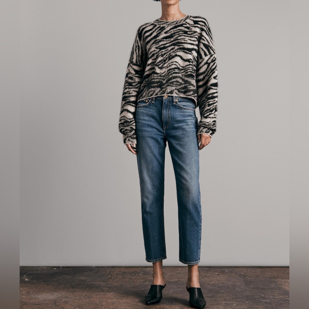 Rag & Bone Sarah Tiger Alpaca Wool Jacquard Grey Leopard Print Multi Sweater L